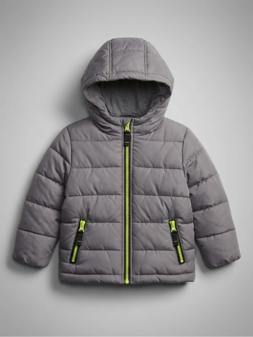 Carter's Gray Puffer Jacket with Neon Green Accents